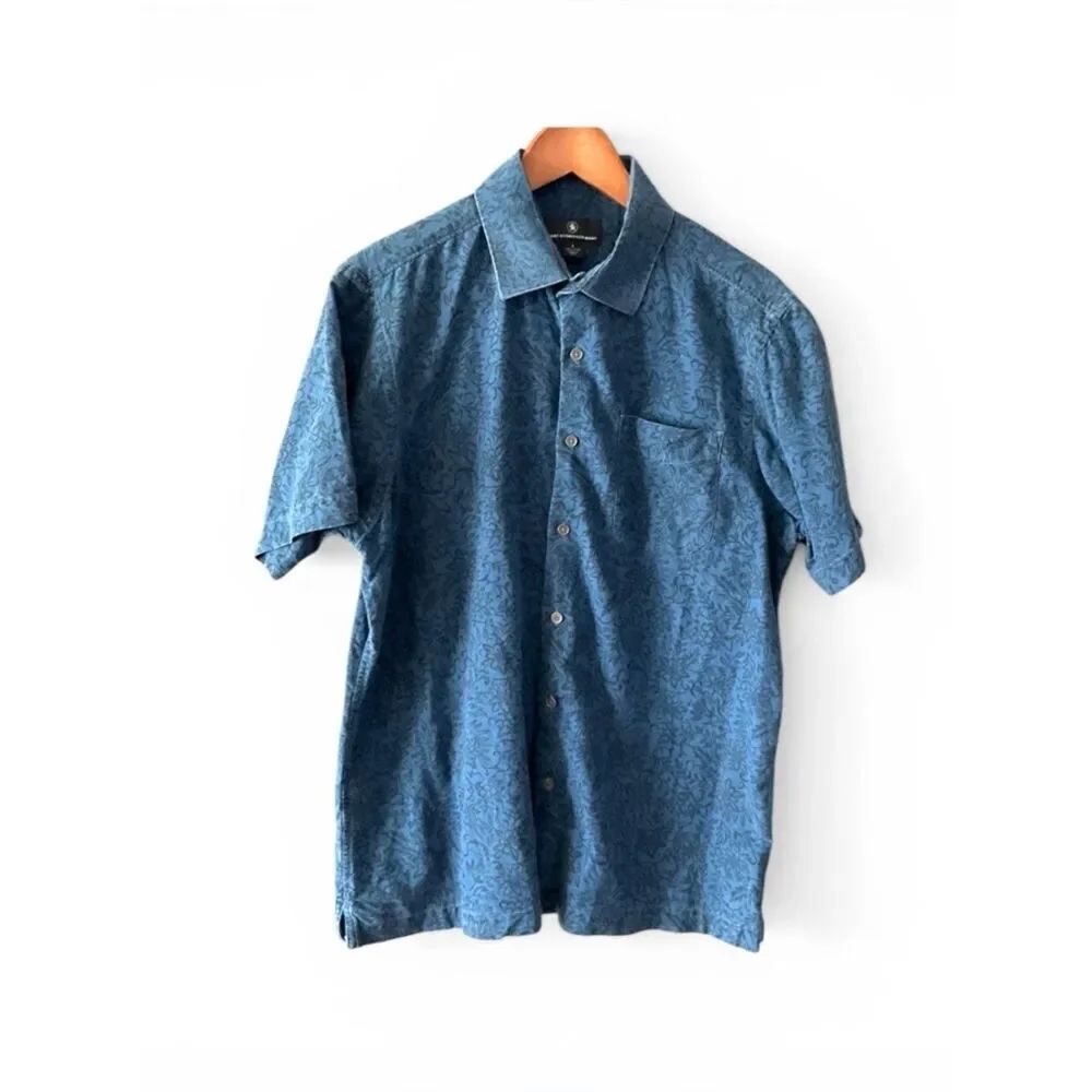 Hart Schaffner Marx Button Down Shirt Blue Tonal Floral Short Sleeve Casual L